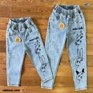 شلوار جین مام فیت بچگانه طرحدار